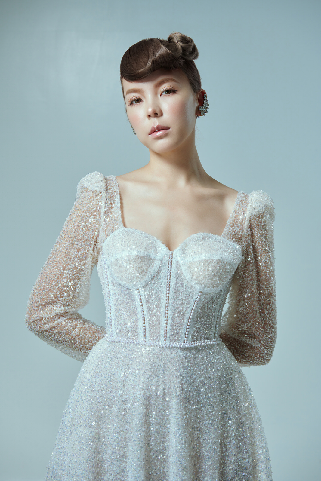 線上禮服 | Bride Collection | A-V108 | 公主馬甲手工亮面珍珠白紗